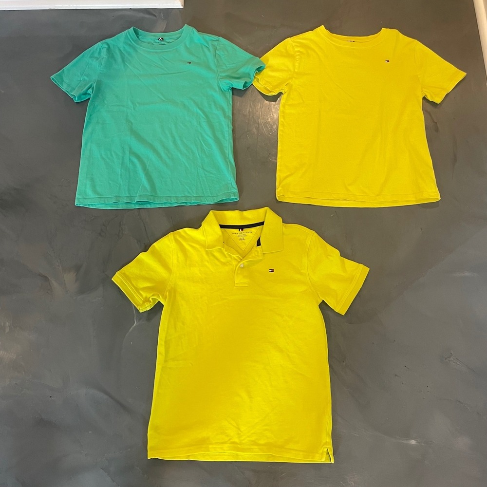 Tommy Hilfiger Boys Lot of 3 Green Yellow Polo T-Shirts Size L 12-14 Colorful